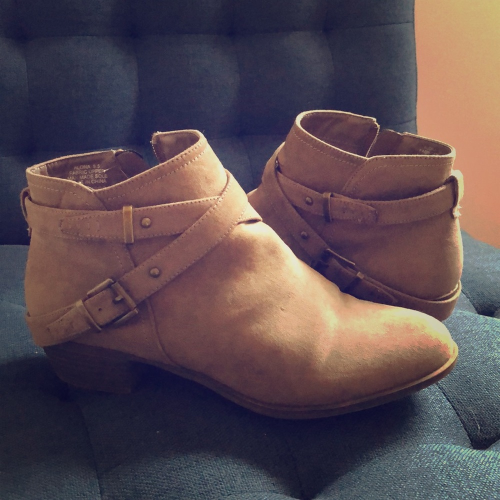 Light brown ankle booties low heel